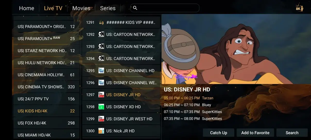 Gamma IPTV app preview with channel layout