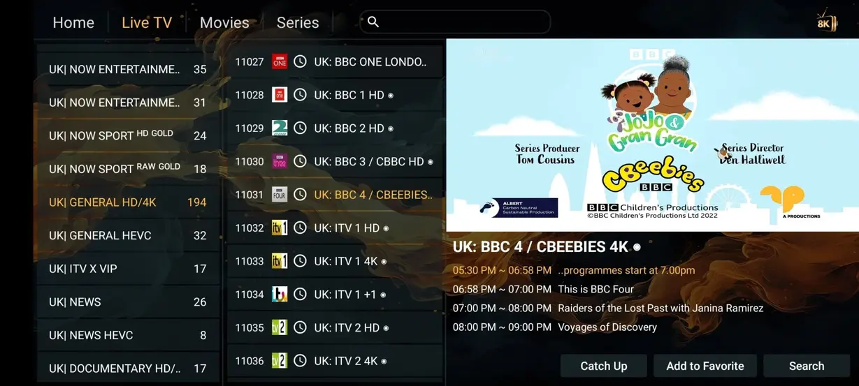 Gamma IPTV app preview screen 6