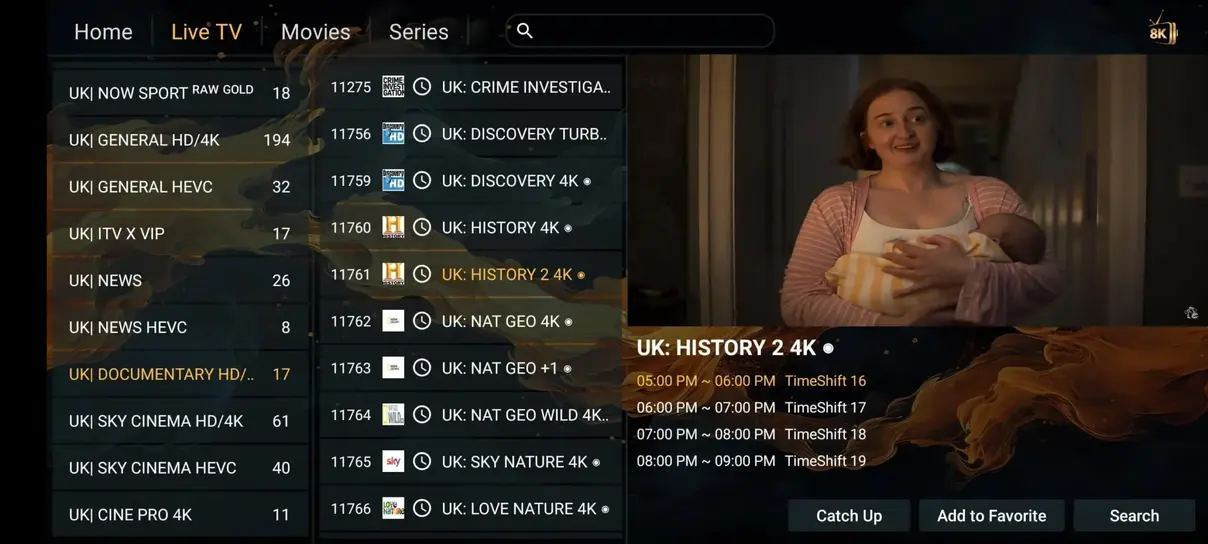 Gamma IPTV app preview screen 7