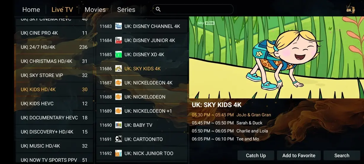 Gamma IPTV app preview screen 8