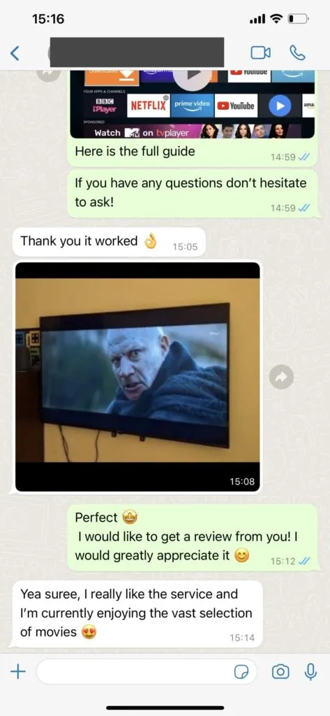 Gamma IPTV WhatsApp support screenshot 1