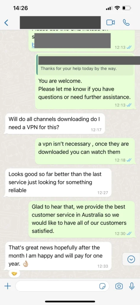 Gamma IPTV WhatsApp support screenshot 3